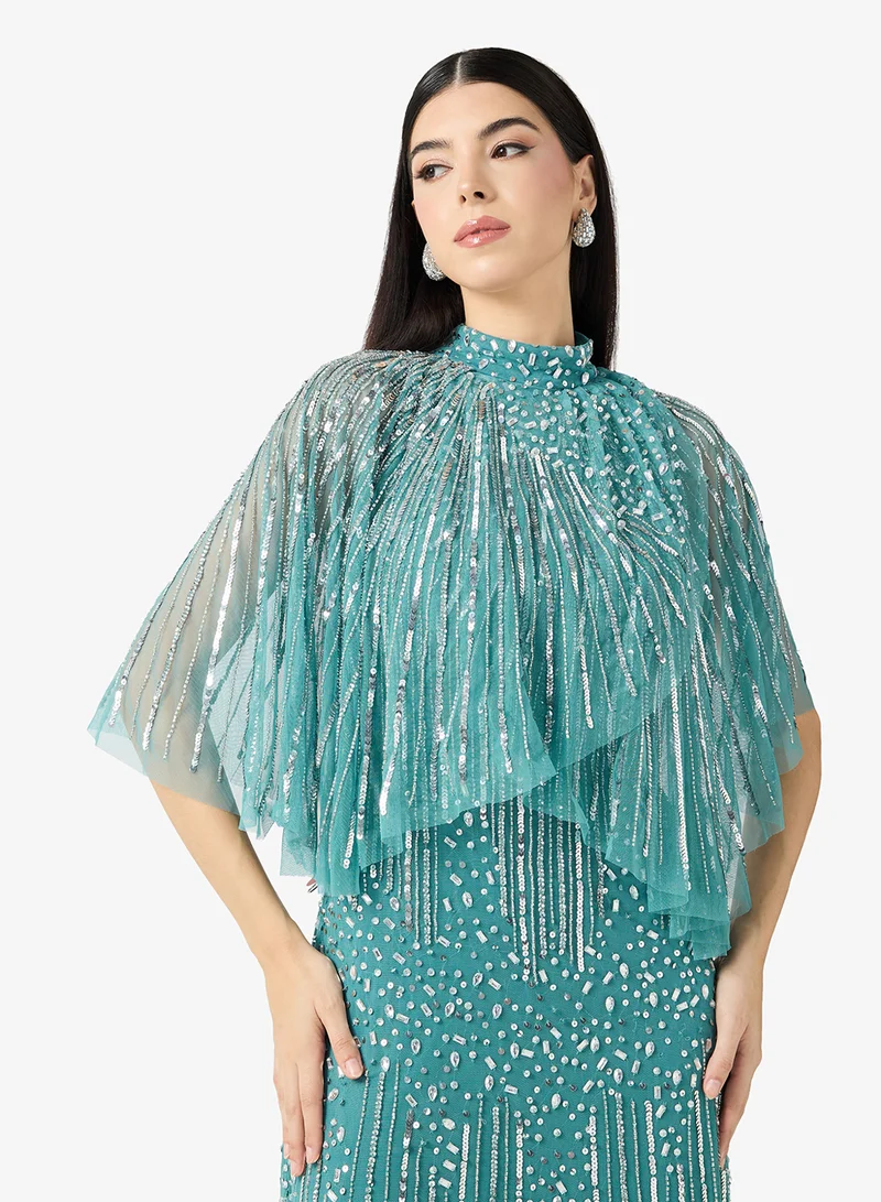 Amelia Rose  Flared Sleeve Sequin Maxi Dress for Women | Best Price UAE